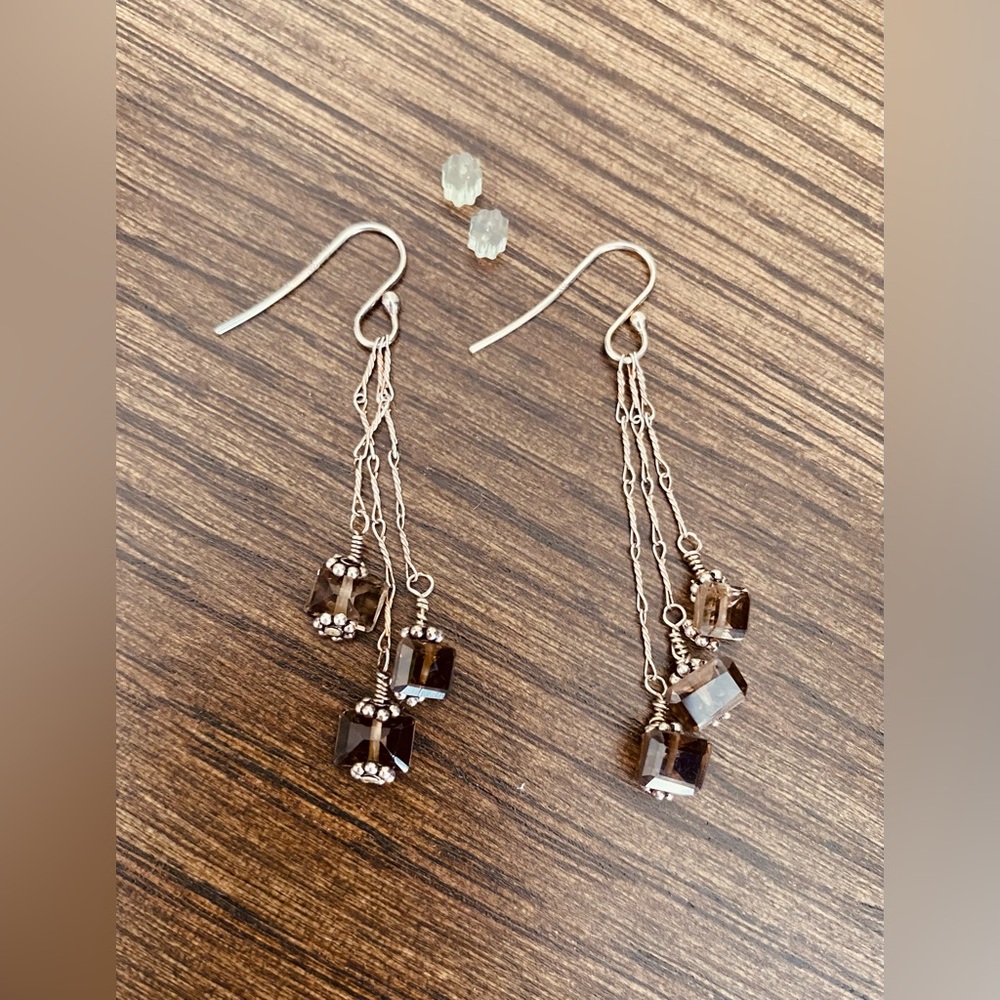 Elegant 925 Silver and Smoky Quartz Dangle Earrings